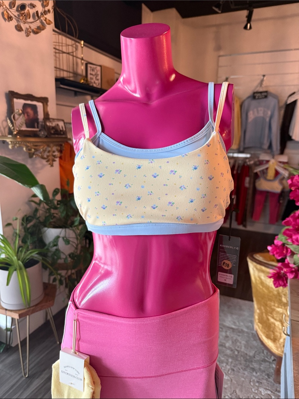 Gorgeous Double Lined Yellow and Blue Floral Sports Bra